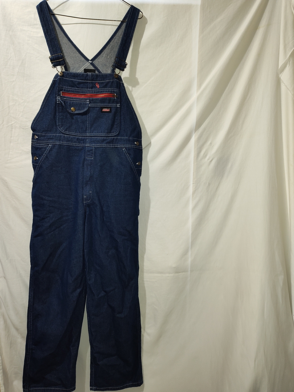 Dickies Indigo Denim Overalls with Red Zip Detail